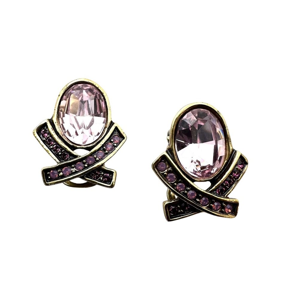 Heidi Daus Between A  Light Pink & Light Purple/ Bronze Gold Earrings@ Clip Ons.